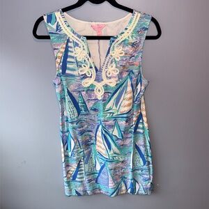 Lilly Pulitzer Sailboat Print Detailed Neckline Dress - Size M